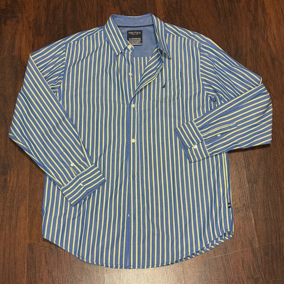Nautica Blue and Yellow Striped Men's Long Sleeve button down Shirt XL - Picture 2 of 14